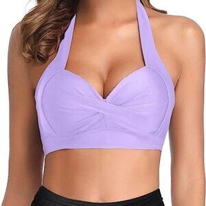 Purple Push-Up Halter Retro Padded Swimsuit Top Only Size Small NWT #1560